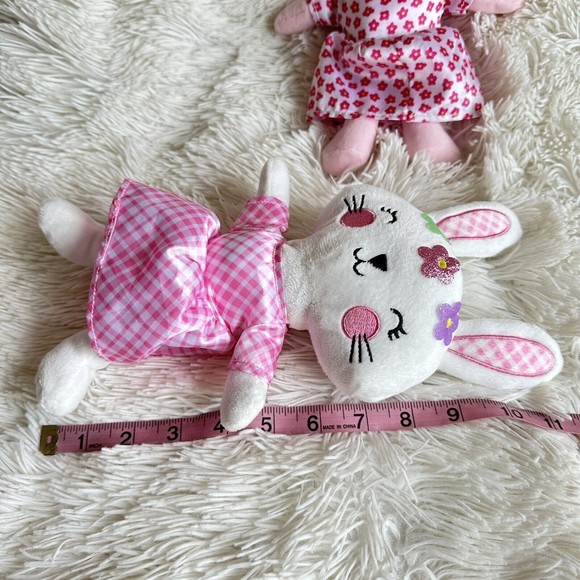 LOT OF 2 Happy Go Fluffy 11" Plush Bunnies. 1 Pink, 1 White. - Picture 4 of 4